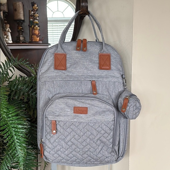 Brand New Diaper Bag Backpack Portable Changing Pad Stylish Gray Baby Organizer - Picture 1 of 16